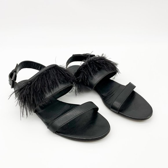 LD TUTTLE Ostrich Feather Leather Sandals Black - Picture 2 of 11